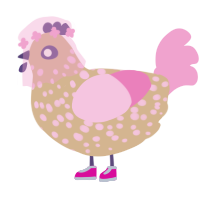 Lillith, a beige and pink chicken with a speckle pattern