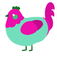 A mint and fuchsia chicken with a head pattern