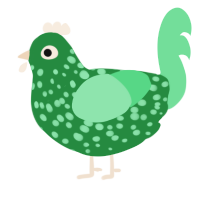 A viridian and spring chicken with a speckle pattern