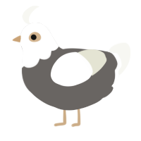 A grey and white chicken with a head pattern
