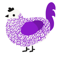 A white and violet chicken with a double-lace pattern