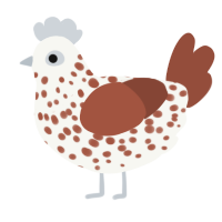 A white and russet chicken with a speckle pattern