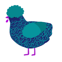A navy and teal chicken with a double-lace pattern