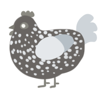 A grey and mist chicken with a speckle pattern