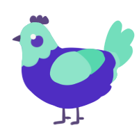 A indigo and mint chicken with a head pattern