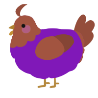 A violet and russet chicken with a head pattern