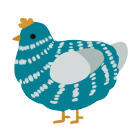A sea and silver chicken with a bar pattern
