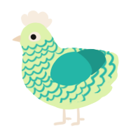 A apple and turquoise chicken with a lace pattern