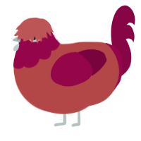 A red and maroon chicken with a head pattern