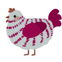 A silver and maroon chicken with a bar pattern