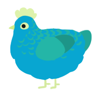 A cerulean and turquoise chicken with a half-lace pattern