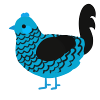 A cerulean and black chicken with a lace pattern