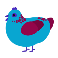 A cerulean and maroon chicken with a neck-speckle pattern