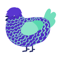 A indigo and mint chicken with a lace pattern