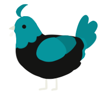 A black and teal chicken with a head pattern