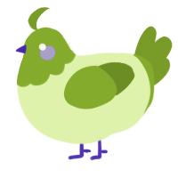 A apple and chartreuse chicken with a head pattern