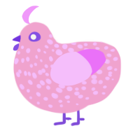 Baby, a pink and lavender chicken with a speckle pattern