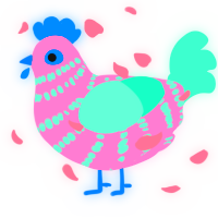 A pink and mint chicken with a bar pattern