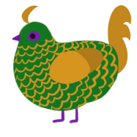A leaf and ochre chicken with a lace pattern