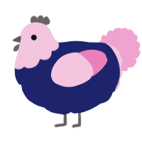 A navy and pink chicken with a head pattern