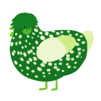 A leaf and apple chicken with a speckle pattern