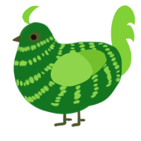 A leaf and grass chicken with a bar pattern