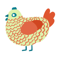 A apple and vermilion chicken with a lace pattern