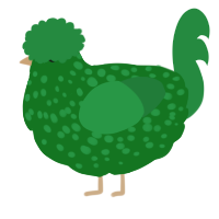 A leaf and viridian chicken with a speckle pattern