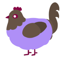 A lilac and bark chicken with a head pattern