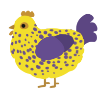 A yellow and overcast chicken with a speckle pattern