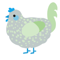 A silver and gluppy chicken with a speckle pattern