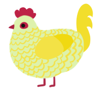 A apple and yellow chicken with a lace pattern