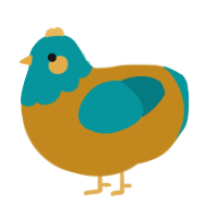 A ochre and teal chicken with a head pattern