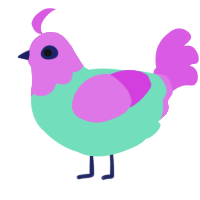 A mint and orchid chicken with a head pattern
