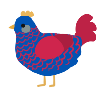A ultramarine and crimson chicken with a lace pattern