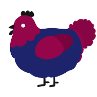 A navy and maroon chicken with a head pattern