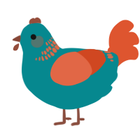 A teal and vermilion chicken with a neck-band pattern