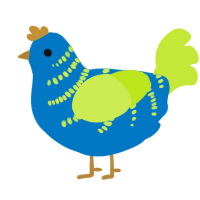 A sapphire and lime chicken with a half-bar pattern