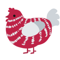 The Flesh, a crimson and mist chicken with a bar pattern