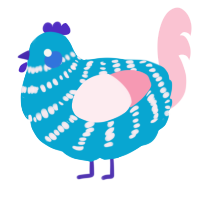 A cerulean and rose chicken with a bar pattern