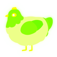 A apple and grass chicken with a head pattern