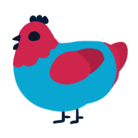 A cerulean and crimson chicken with a head pattern