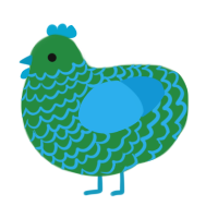 A viridian and sky chicken with a lace pattern