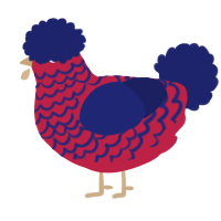 A crimson and navy chicken with a lace pattern