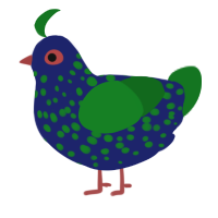 A navy and leaf chicken with a speckle pattern