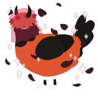 Bronco, a vermilion and sable chicken with a head pattern