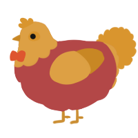 A red and orange chicken with a head pattern