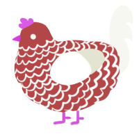 A red and white chicken with a lace pattern