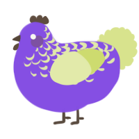 A blurple and lemon chicken with a half-lace pattern