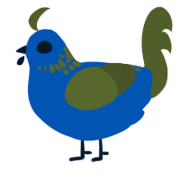 A ultramarine and olive chicken with a neck-speckle pattern